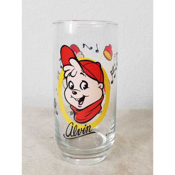 Alvin The Chipmunks Drinking Clear Glass Tumbler 16oz Drinkware Year 1985 6" - Picture 5 of 13